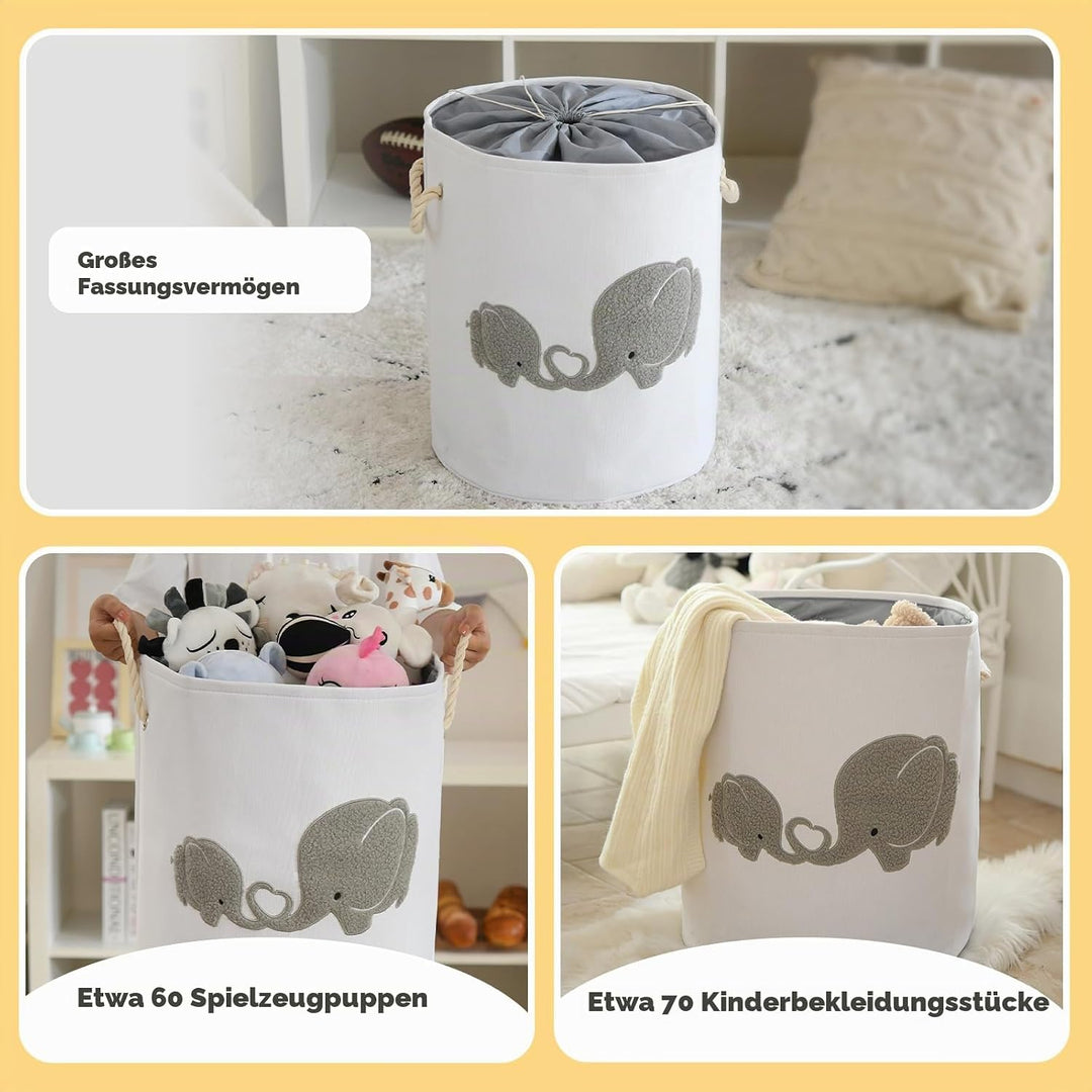 Baby Wäschekorb für Kinderzimmer, 58L Extra Grosser Babywäschekorb mit Zugverschluss Aufbewahrungskö