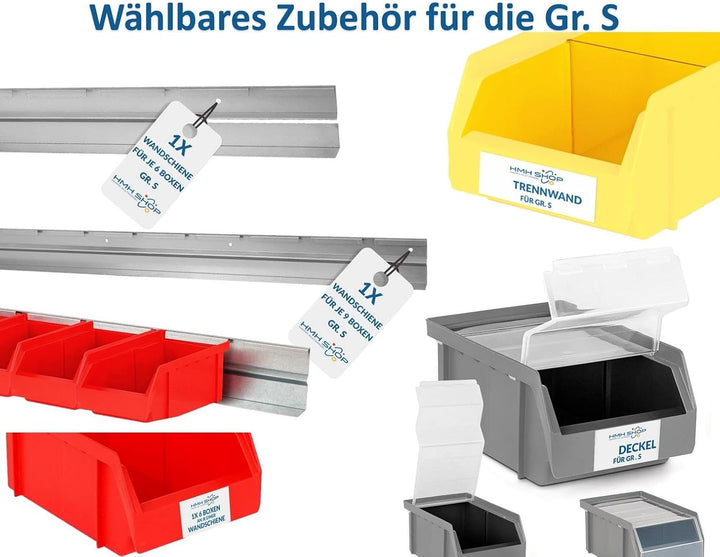 HMH Stapelboxen der Grösse S 161x105x75mm für dein Kleinteilelager Sichtlagerkästen in 5 Farben Zube