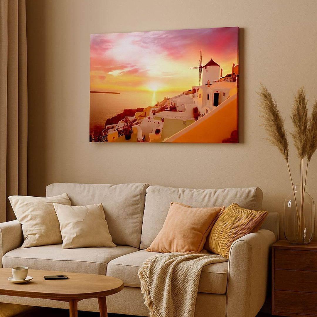 Bilder auf Leinwand 100x70cm Leinwandbild Santorini Griechenland Urlaub Gross Wanddeko Bild Schlafzi