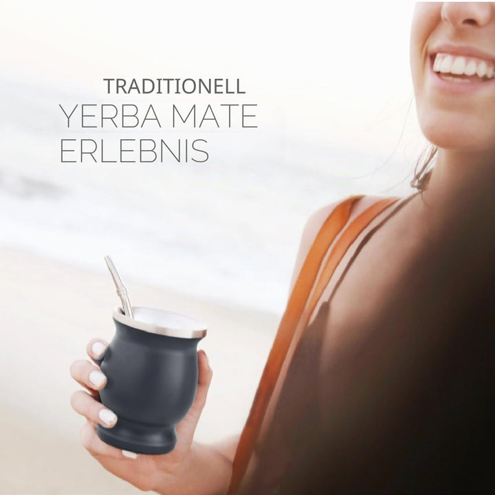 balibetov Yerba Mate Becher Set aus Edelstahl mit Bombilla für Mate Dunkelgrau 237 ml, Dunkelgrau 23