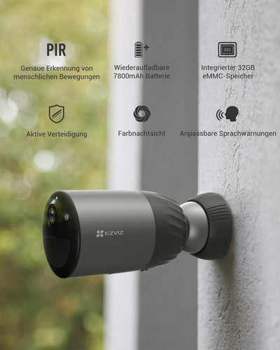 EZVIZ Akku Überwachungskamera, 1080p kabellose WLAN Kamera mit 7800mAh Akku, PIR Sensor, Aktive Vert