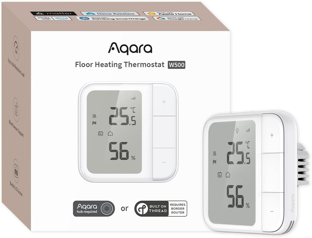 Aqara Thread/Zigbee Fussbodenheizung Thermostat W500, 16A Elektrische Heizung mit NTC Fussbodenfühle