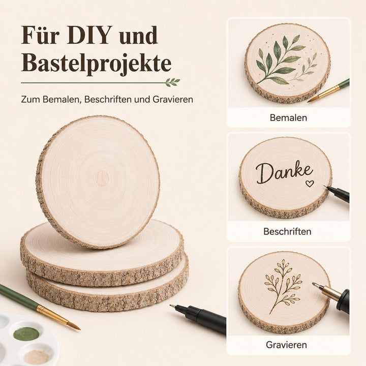 Holzscheiben Rund 20–23 cm 3 Stück Baumscheiben Tischdeko Hochzeit mit Rinde 15 mm Holzplatte Rund f