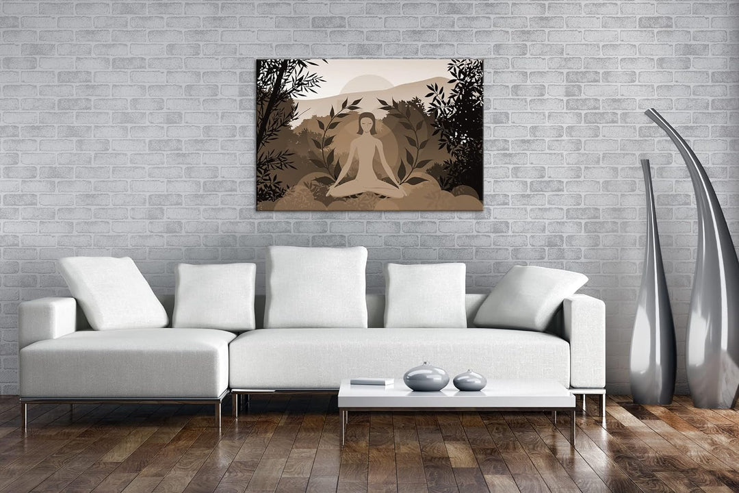 deyoli Meditation im Grünen Effekt: Sepia Format: 80x60 als Leinwandbild, Motiv fertig gerahmt auf E