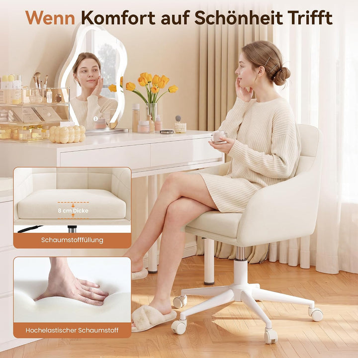 YOUDENOVA Schreibtischstuhl, Drehstuhl mit Rollen, Schminkstuhl Höhenverstellbar, Homeoffice Stuhl,