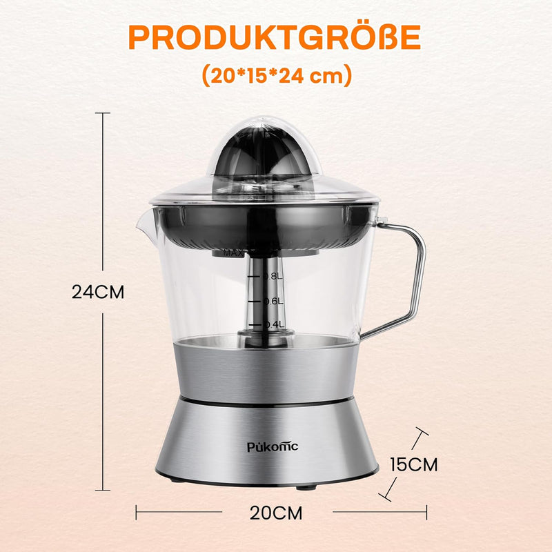 Pukomc Elektrische Zitruspresse, Zitronenpresse mit Edelstahl 1 L, Orangenpresse mit 40 Watt leistun