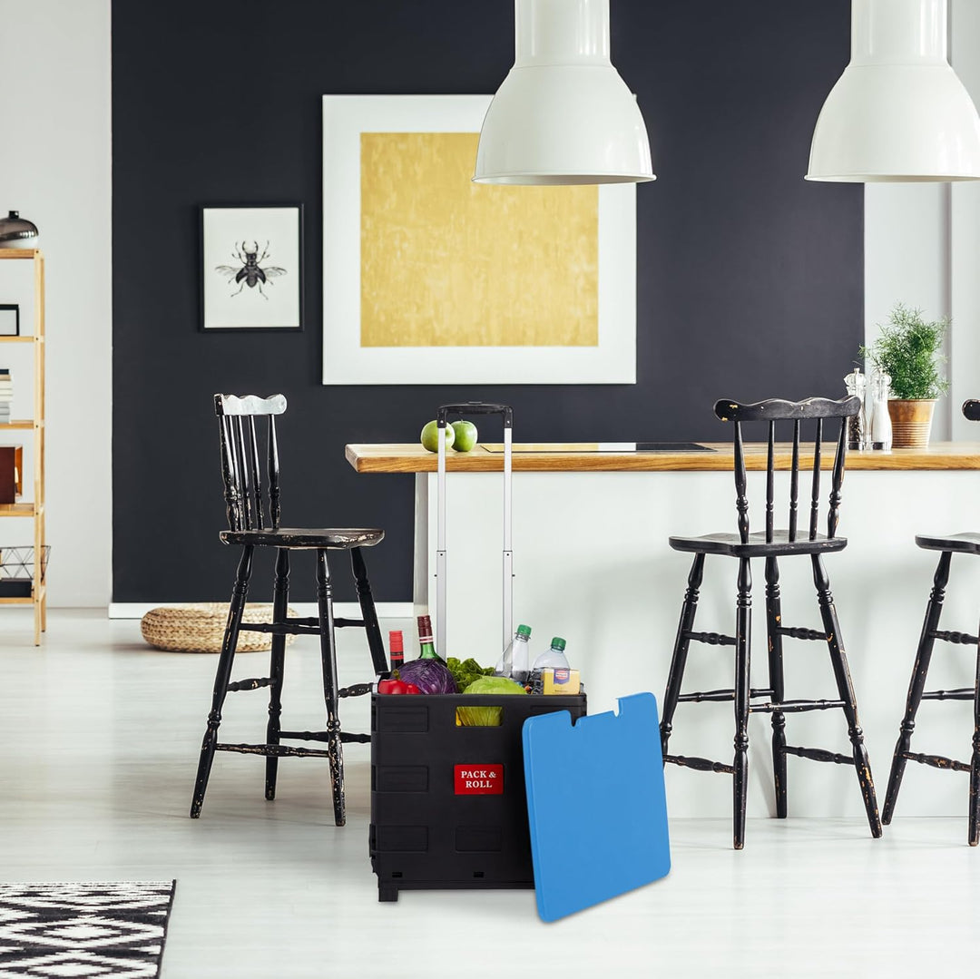 Relaxdays Einkaufstrolley, Klapptrolley mit Rollen & Deckel, Teleskopgriff, bis 35 kg, Faltbarer Tro