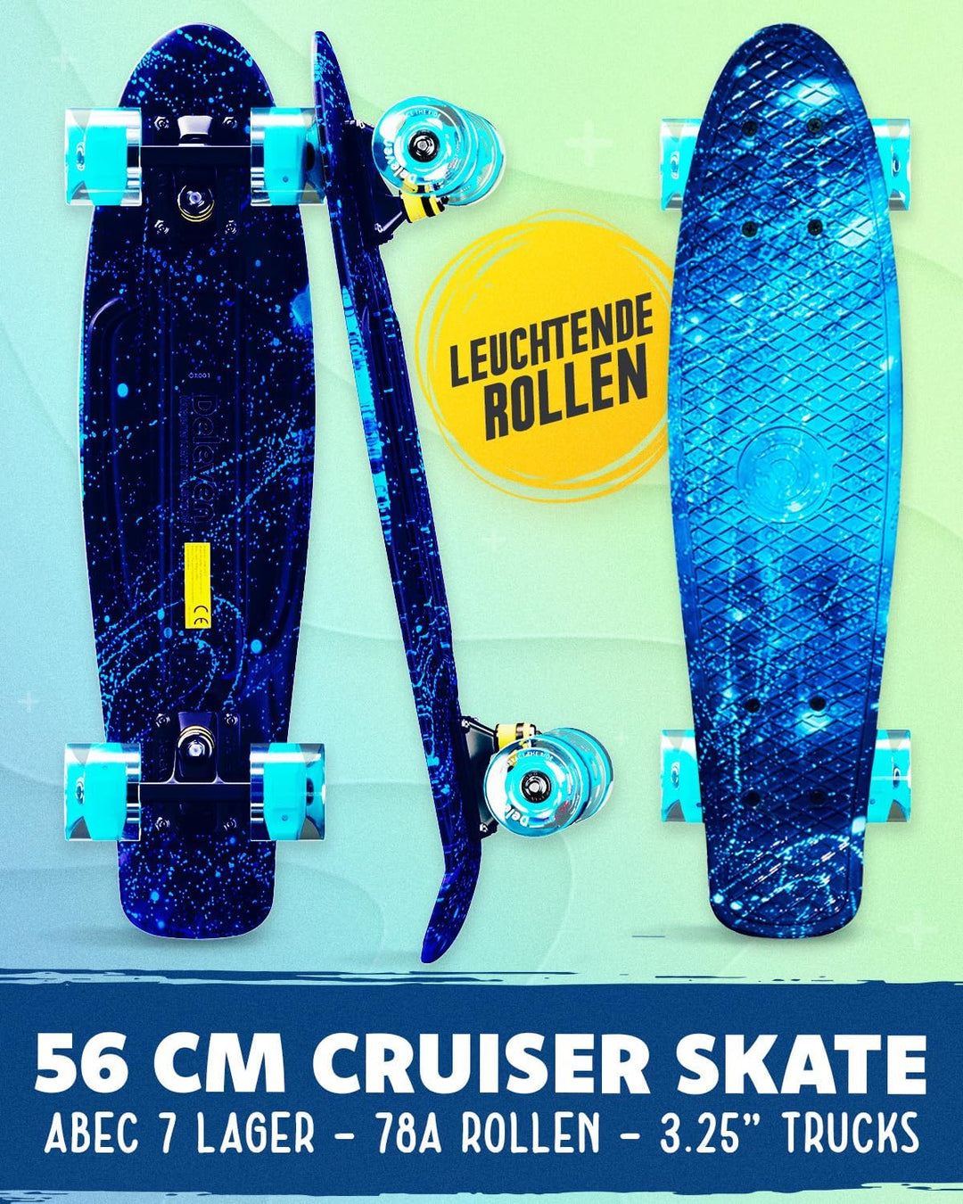 Deleven Skateboard mit Tragetasche, LED Rollen, Skate Tool und ABEC 7 Lager - Kinder Erwachsene Anfä