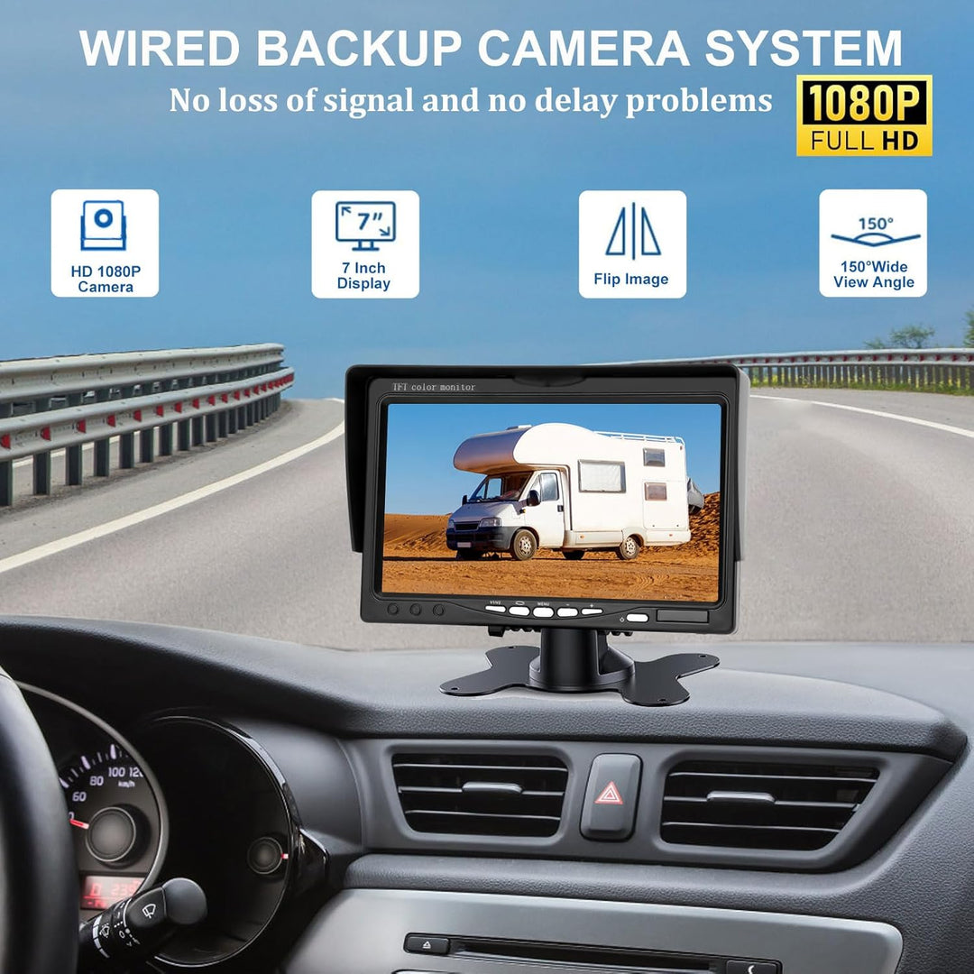 Kairiyard Rückfahrkamera Set mit 7 Zoll HD LCD Monitor &amp; 170° Weitwinkel Rückfahrkamera,Wasserdicht