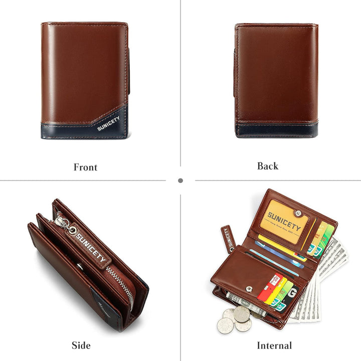 PORRASSO Herren Geldbörse Geldbeutel Kreditkartenetui Leder Brieftasche RFID Schutz Wallet Kartenetu