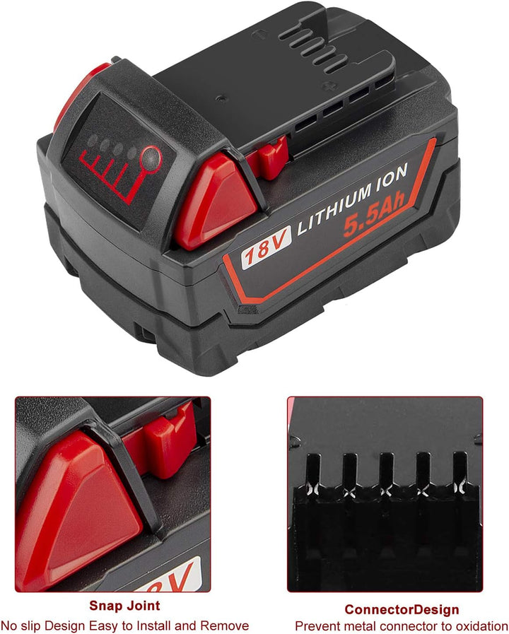 LabTEC Akku 18V 5500mAh Lithium Batterie Ersatz für Milwuakee Akku 18V M18b 48-11-1850 48-11-1840 48