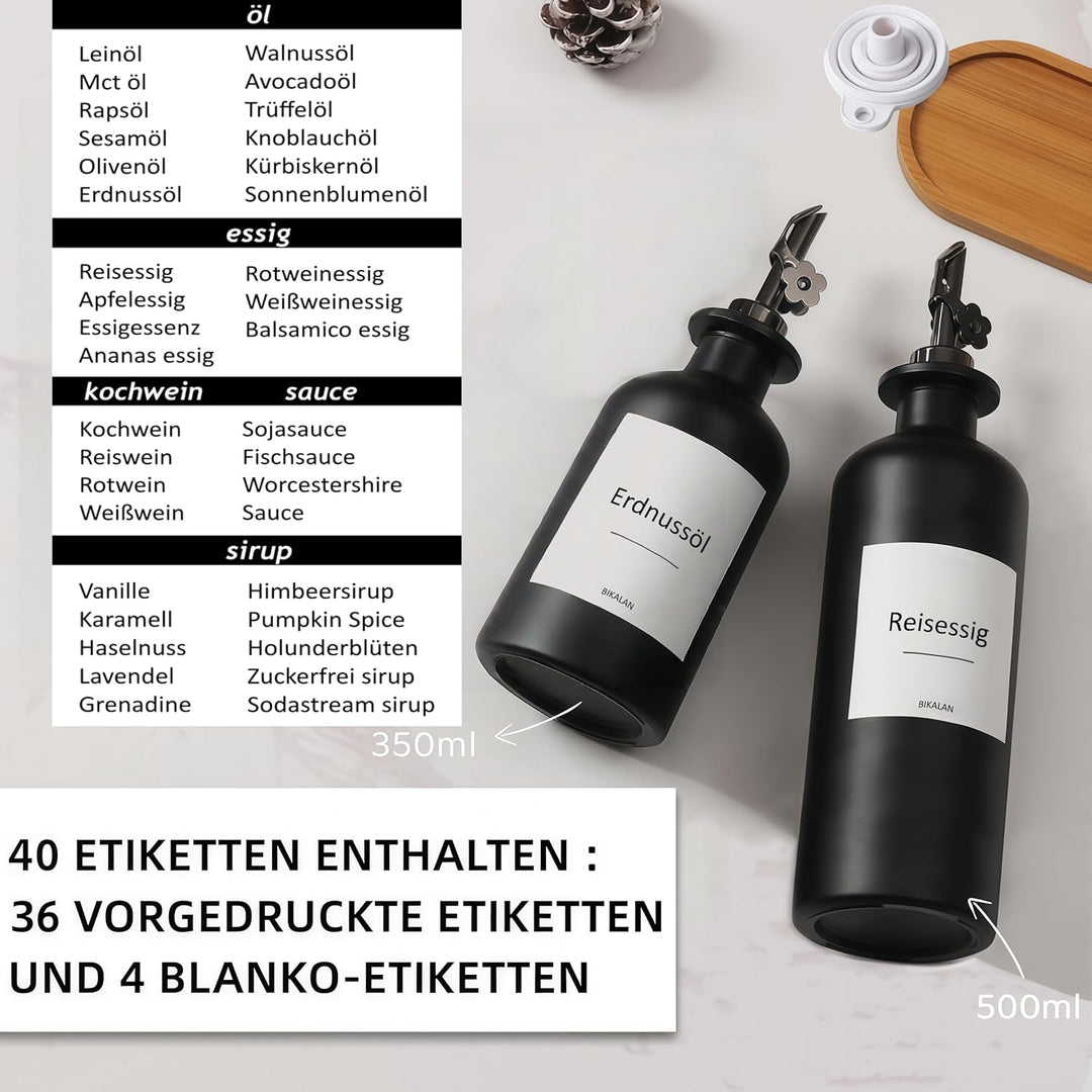 Essig und Ölflaschen Set, 500ml x 2 Ölflasche, Olivenöl Flasche Set, Ölspender, Automatisches Öffnen