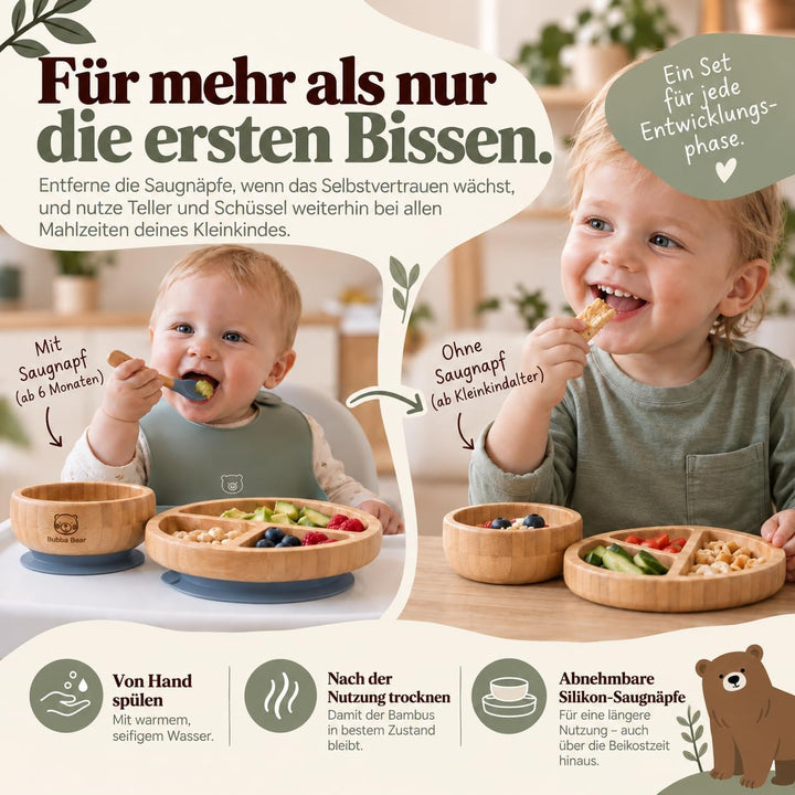 Bubba Bear Kindergeschirr-Set | Kinderteller mit Saugnapf | Geschirrset für Kleinkinder | Unterteilt