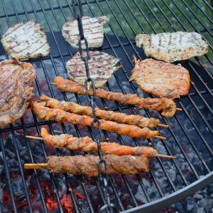 Grillrost RUND - 130cm aus Edelstahl - Handwerksprodukt - Made in Germany mit 3 Aufhängeösen Ø 130 c