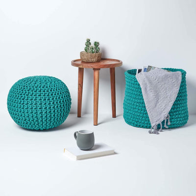 Homescapes Pouf Strickpouf rundes Bodenkissen, Sitzpouf 35 x 40 cm, gepolsterter Sitzhocker, Sitzpuf