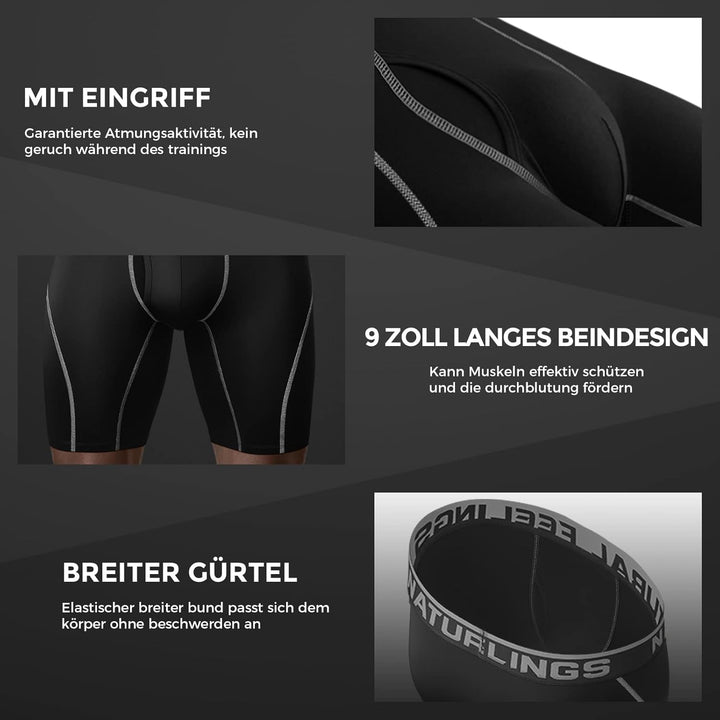 Natural Feelings Langes Bein Sport Boxershorts Herren 3er Pack Elastisch 9 Zoll Unterhosen Männer S
