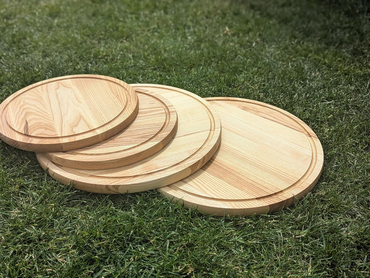 Generisch Pizzateller aus Eiche und Esche ⌀30/40cm, Schneidbrett aus Holz,Pizzabrett, Holzteller für