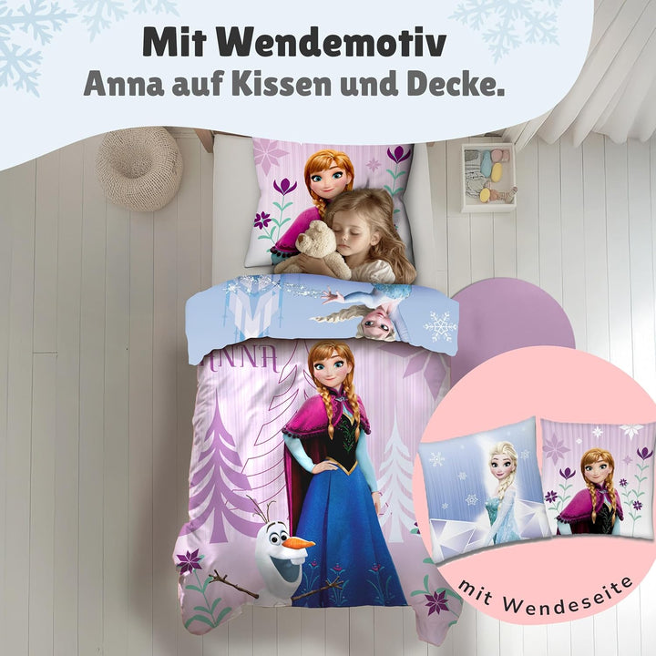 Disney Die Eiskönigin Bettwäsche Set 135x200 80x80 cm · Frozen Mädchenbettwäsche mit Anna und ELSA ·