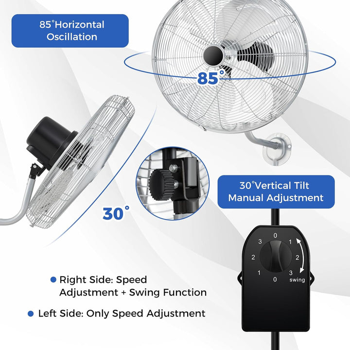 SOARS Wandventilator 120 W, 3 Geschwindigkeiten, vertikaler Winkel von 30 ° und automatisch horizont