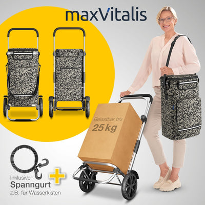 maxVitalis Einkaufstrolley klappbar, Einkaufswagen mit Kühlfach, 3in1 Trolley, Sackkarre & Umhängeta