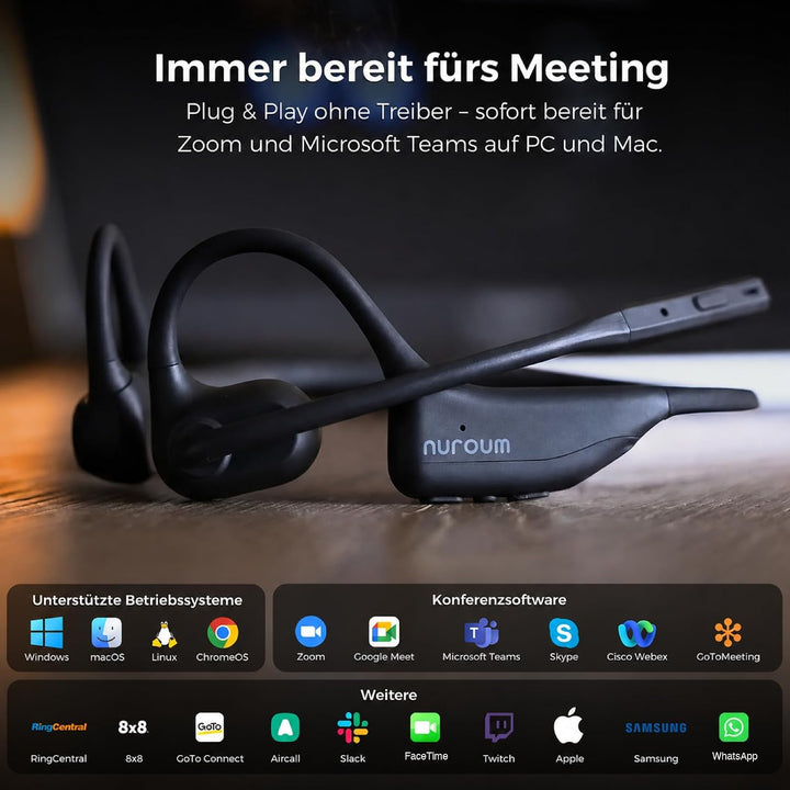 Nuroum OpenEar Pro 2 Kopfhörer mit Noise-Cancelling Mikrofon,Open Ear Bluetooth Kopfhörer mit Dongle