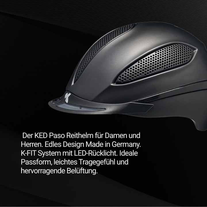 KED Paso Reithelm | Made in Germany K-Fit Black Integriertes LED-Rücklicht maxSHELL Technologie, 57-