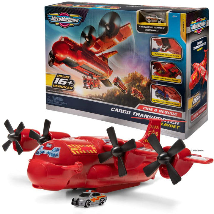 Micro Machines Spielzeugautos Feuerwehr Fracht Flugzeug Spielset mit 1 exklusiven Fahrzeug - Microma