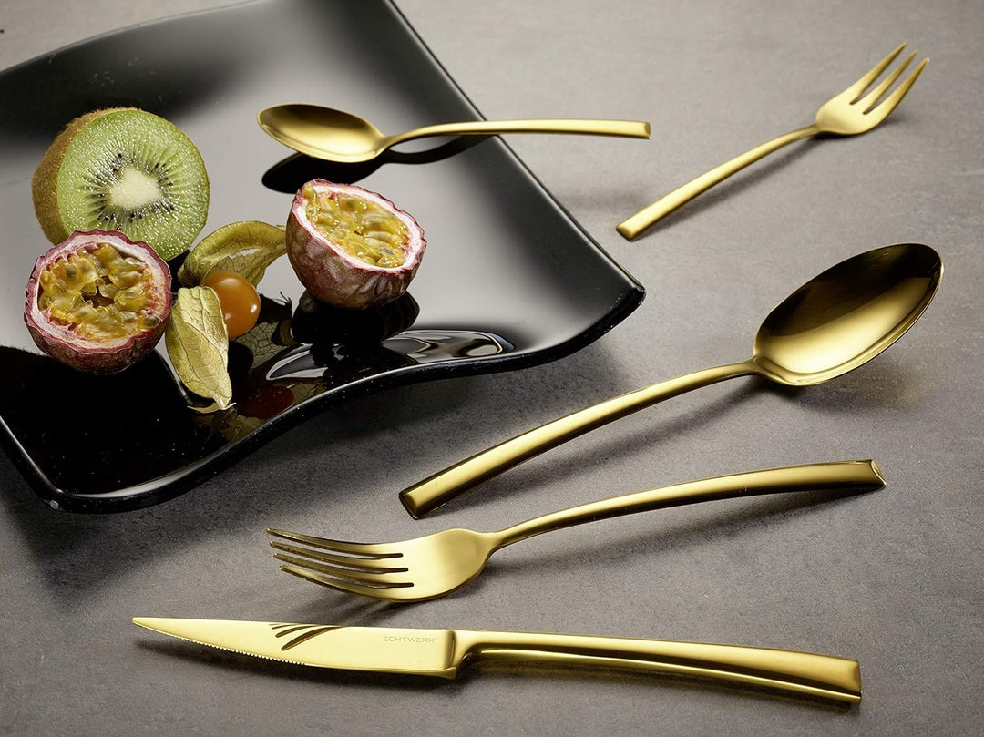 Echtwerk EW-BS-3030G Tafelbesteck Avelino/Shiny-Gold Edition, 30-teilig, für 6 Personen, Edelstahl 1