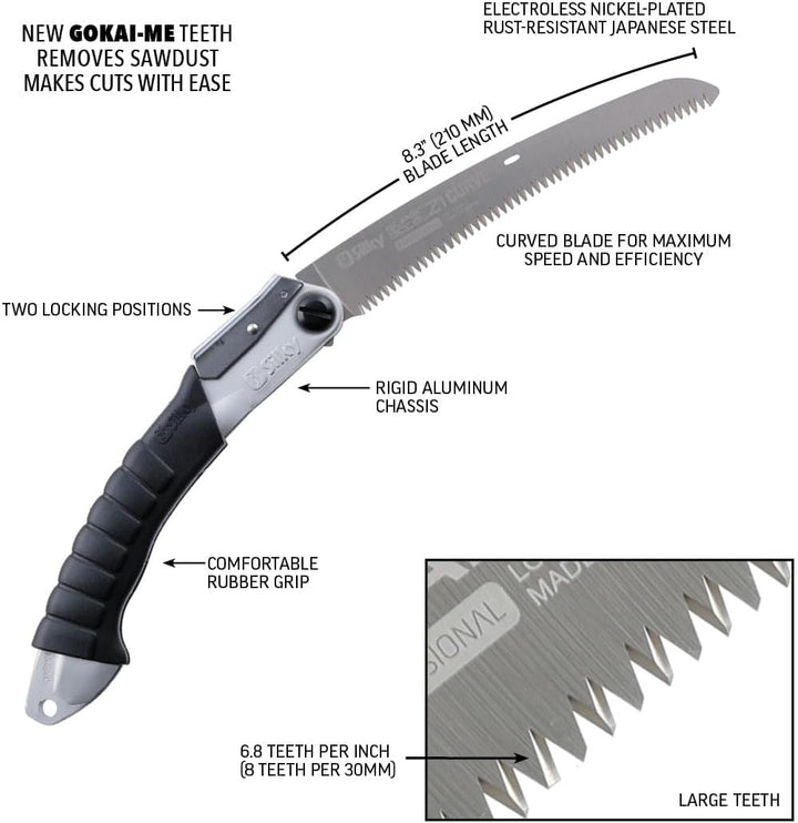 Silky 728-21 Faltbares Profi-Kurven-Astsägeblatt, 210 mm Zähne, 8
