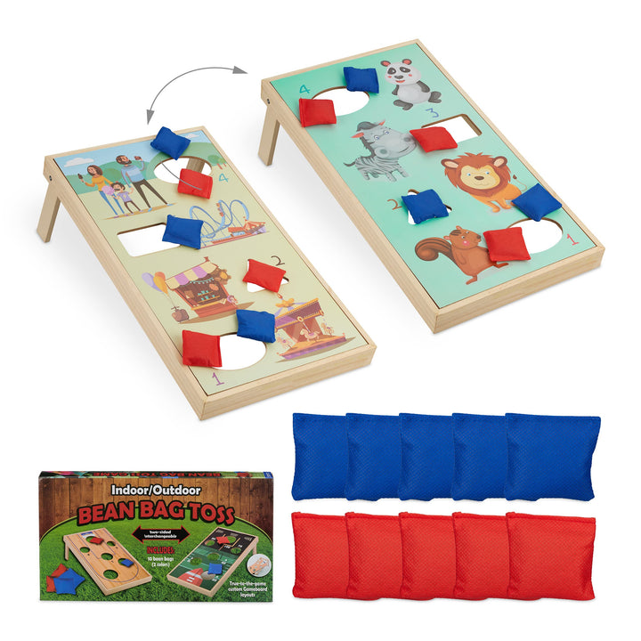 Relaxdays Cornhole Wurfspiel, 10 Bean Bags, Sackloch Spiel, HxBxT: 18 x 29 x 58 cm, drinnen & drauss
