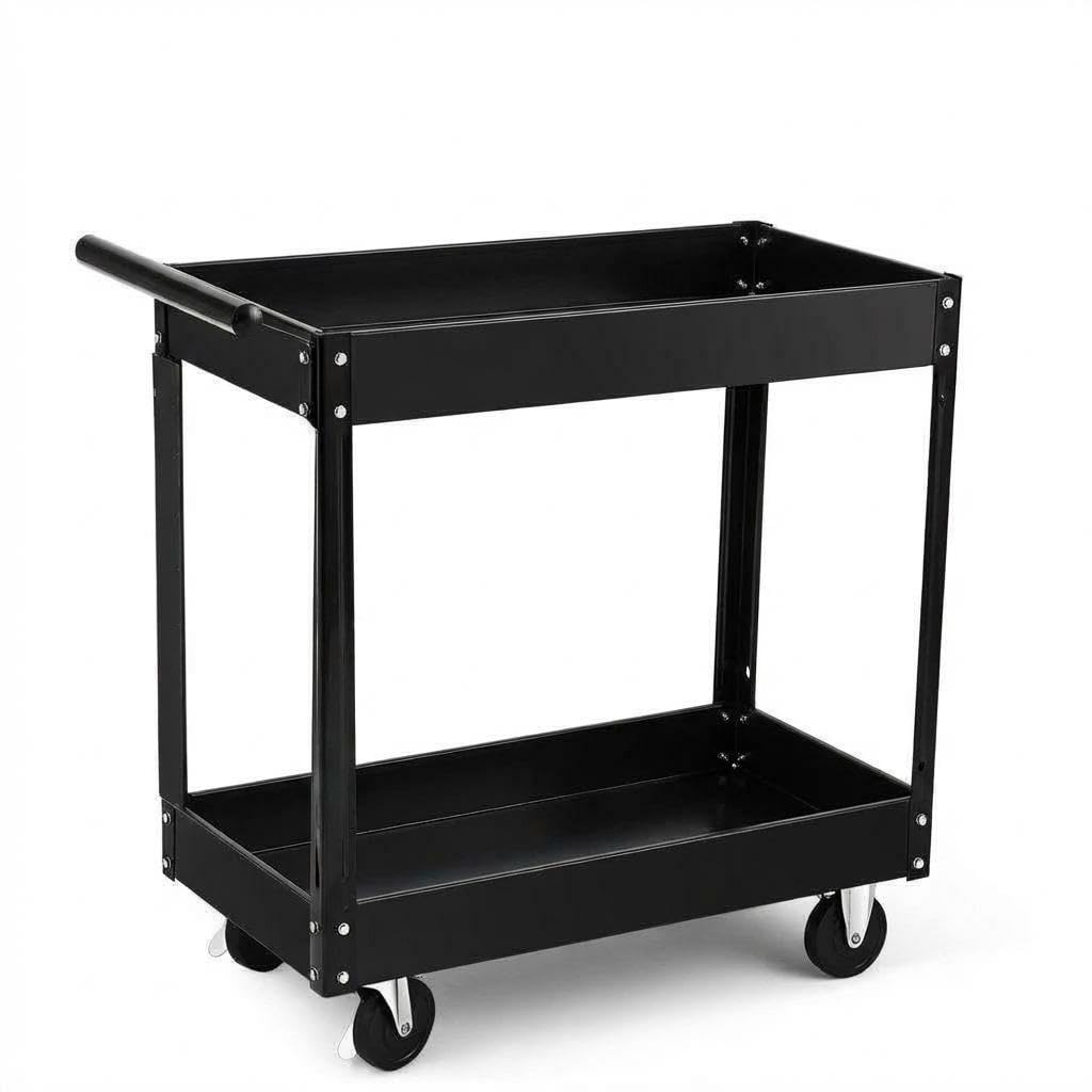 Werkzeugwagen Rollbar 2 Ebenen, Bis 150 kg Belastbar, Metall Werkstattwagen Mit Rollen, Schwerlast S