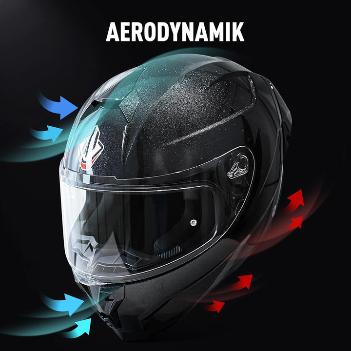 NENKI Integralhelm Motorradhelm, Street Mopedhelm Full-Face Helme mit Pinlock Anti-Beschlag-Stift un