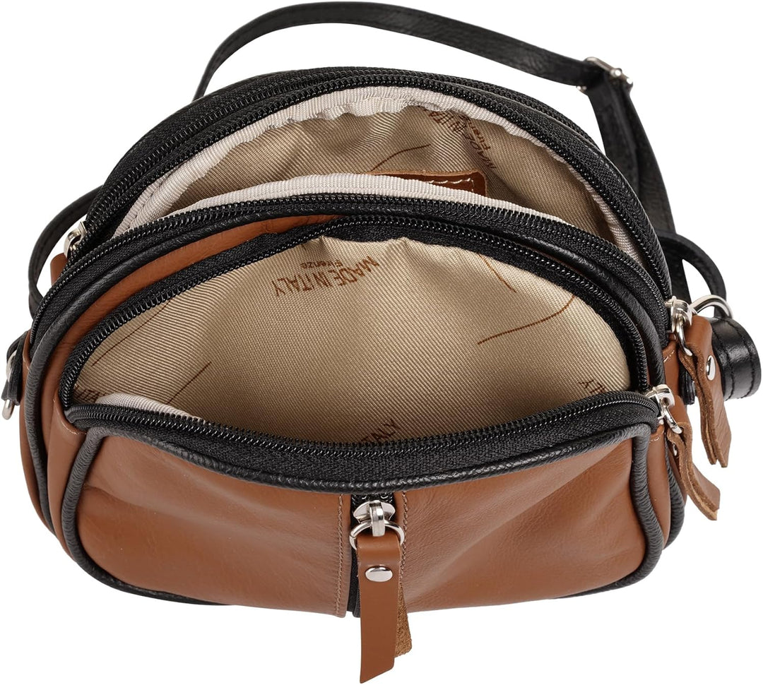 Umhängetasche Echt Leder Damen Made in Italy | kleine Abendtasche | elegante Partytasche mit 3 Fäche