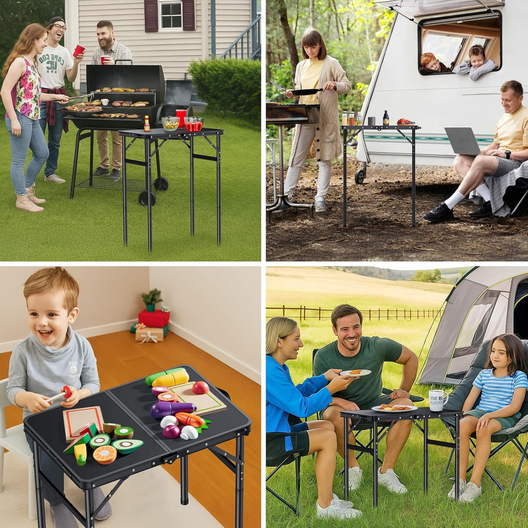 JiGiU Campingtisch 60x40cm Klapptisch mit 3 Höhenverstellbar 27cm/51cm/74cm Aluminium-Rahmen Kompakt