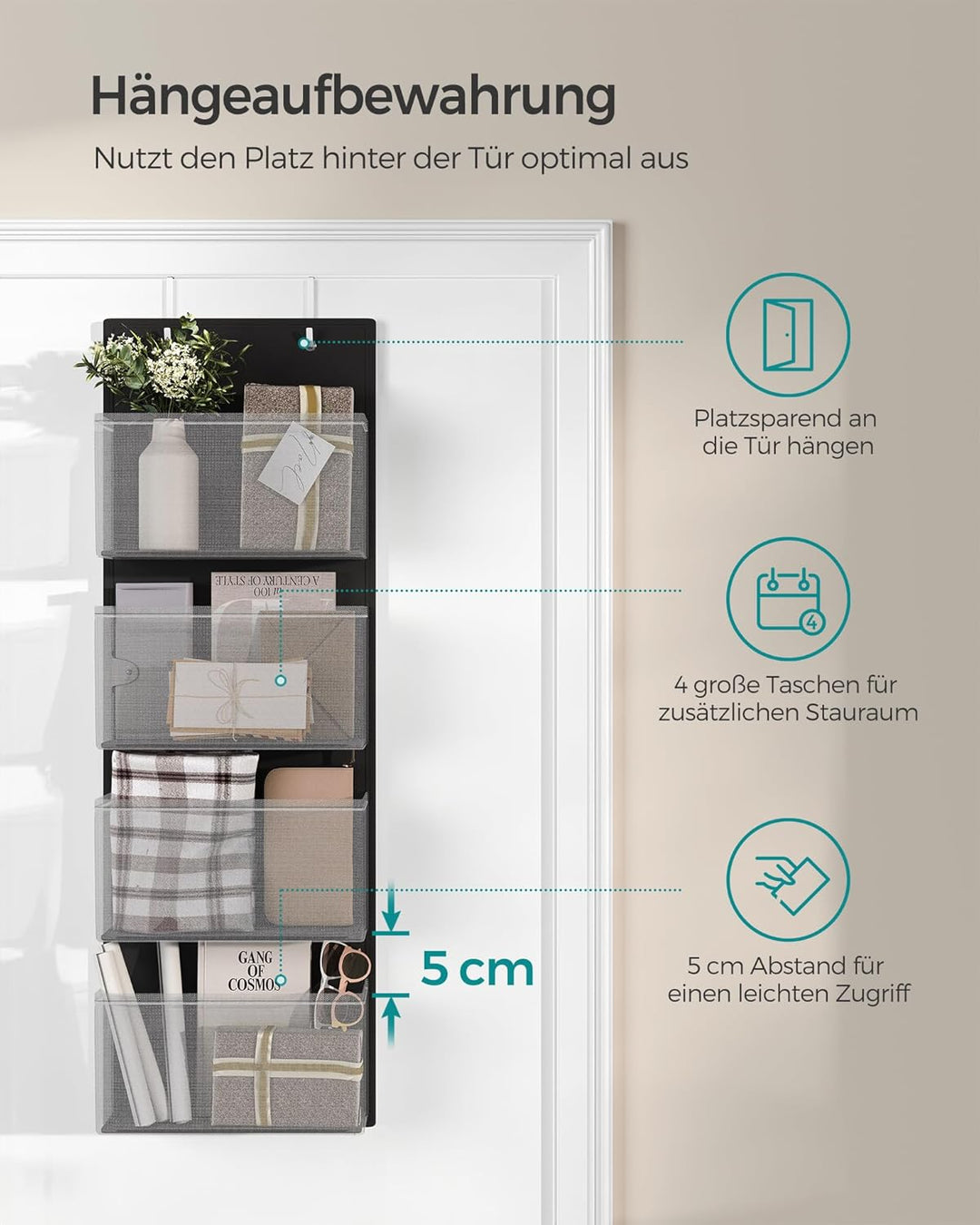 SONGMICS Hängeorganizer mit 4 Taschen, 2er Set Kleiderschrank-Organizer, Hängeaufbewahrung, Tür-Orga