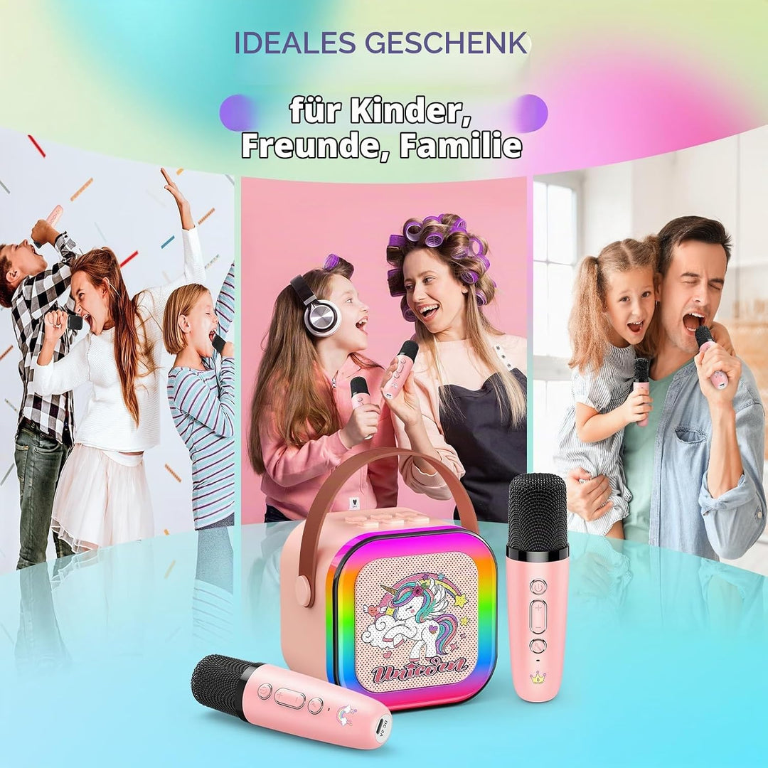 Dislocati Karaoke Maschine mit 2 Bluetooth Karaoke Mikrofon, Einhorn Geschenk Spielzeug für Mädchen