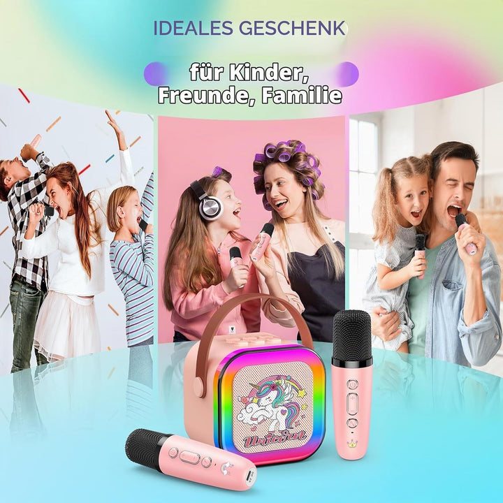 Dislocati Karaoke Maschine mit 2 Bluetooth Karaoke Mikrofon, Einhorn Geschenk Spielzeug für Mädchen