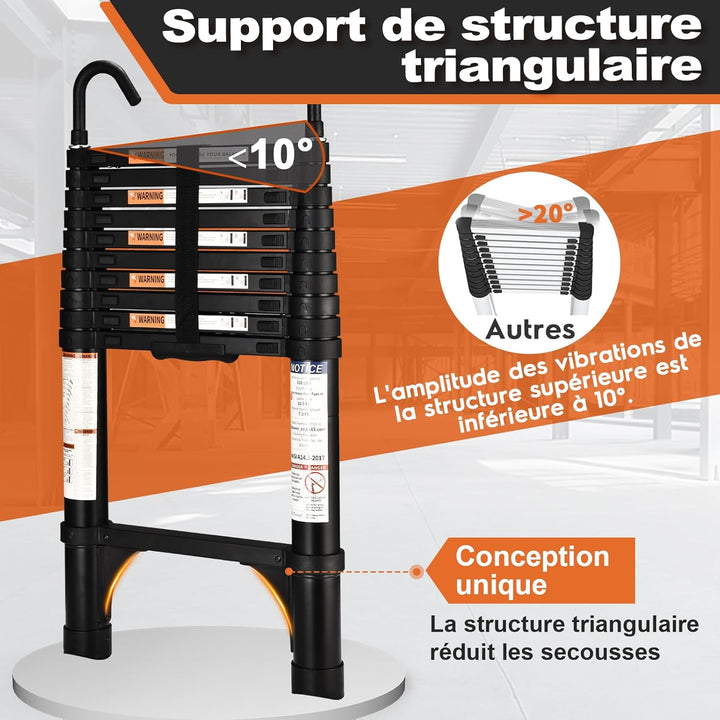 HBTower 3,2m Teleskopleiter Aluminium mit Haken, Leichte Ausziehleiter, Leiter Ausziehbar, klappbare