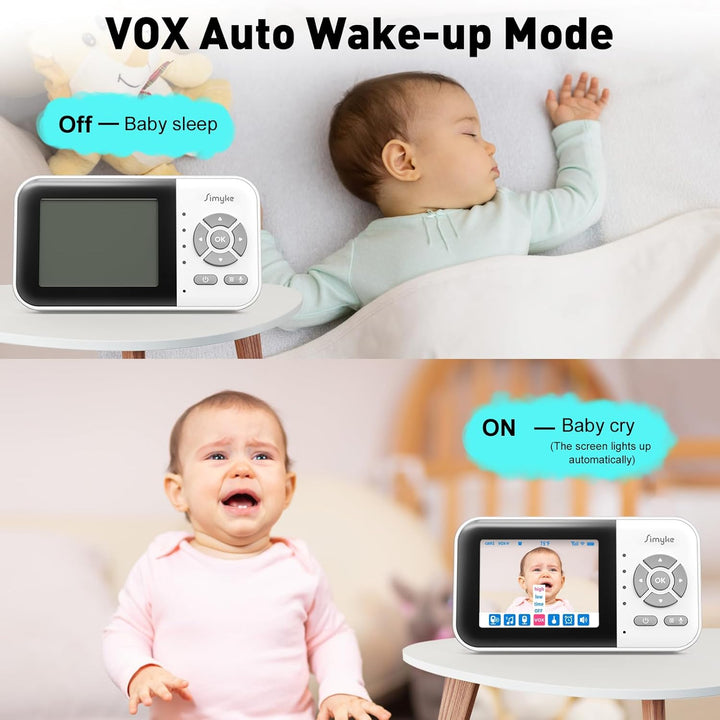 Simyke Smart Baby Monitor mit 2 Kameras und Audio 2.8'' Bildschirm WLAN ON/Off Switch Vision 2-Wege-