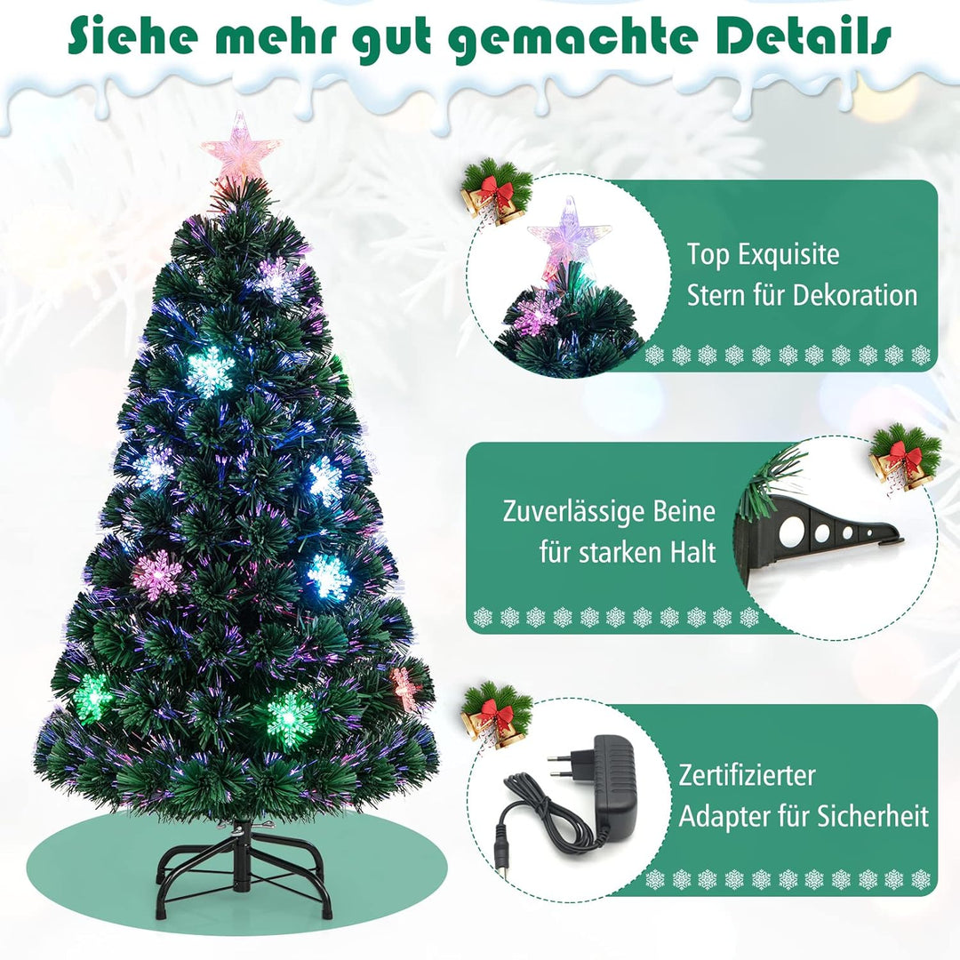 COSTWAY 120 cm LED Künstlicher Weihnachtsbaum mit Glasfaser-Farbwechsler und Sternspitze, Tannenbaum