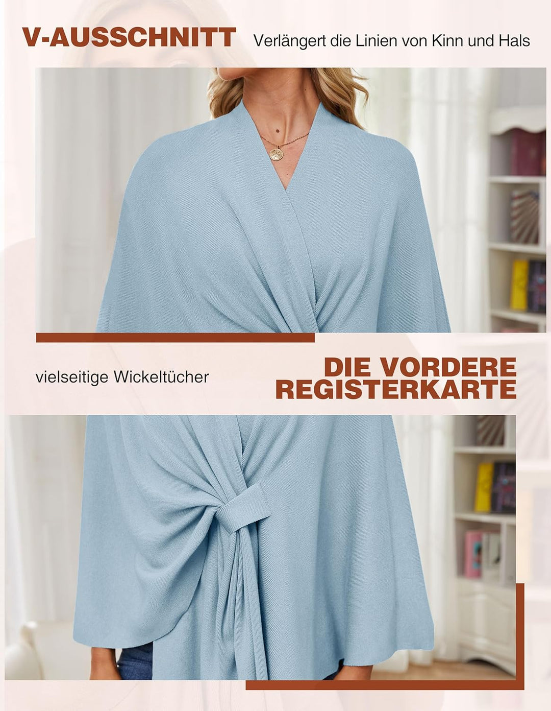 PULI Damen Elegant Poncho Strick Ponchos Capes Vorne öffnen Vielseitige Schalwickel mit Lasche Blau,