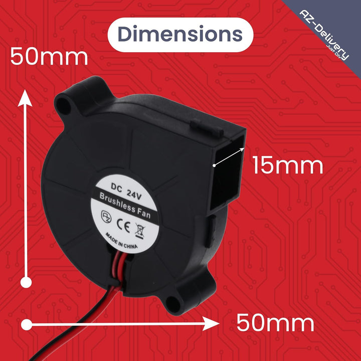 AZDelivery 4x 5015 DC 24V Lüfter Radiallüfter – 50 x 50 x 15 mm Brushless Mini-Gebläse für Elektroni