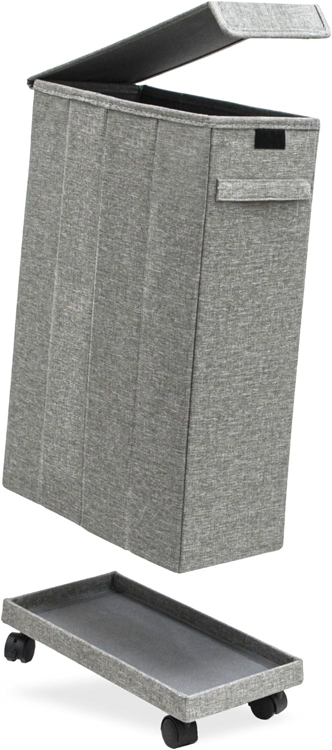 DuneDesign 20 cm Schmaler Wäschekorb mit Rollen - 50L Stabiler Holzrahmen - 20x40x60 Wäschesammler S