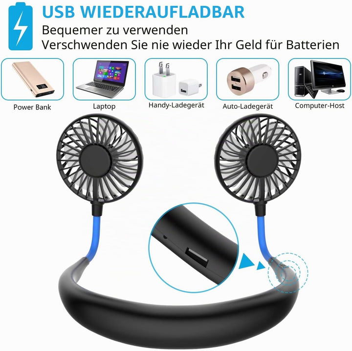 Nackenventilator, tragbarer Mini-USB-Ventilator, tragbarer Hals-Ventilator, wiederaufladbar, Luftküh