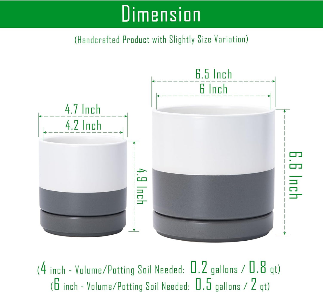 D'vine Dev 11,7 cm & 15,2 cm Keramik-Pflanztöpfe für Pflanzen mit Drainageloch und Untersetzer, klei