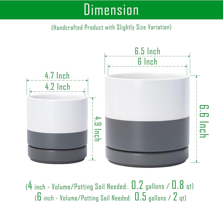 D'vine Dev 11,7 cm & 15,2 cm Keramik-Pflanztöpfe für Pflanzen mit Drainageloch und Untersetzer, klei