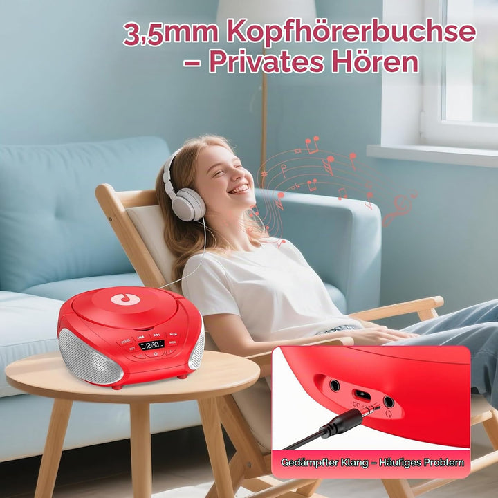 Gueray Tragbarer CD-Player Boombox Kompakt-Radio mit Stereo-Lautsprechern UKW-Radio 3,5-mm-AUX-Einga