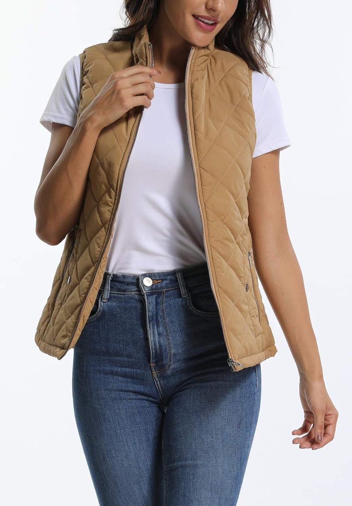 MISS MOLY Damen Weste mit Stehkragen Weste Jacke Winter Warm Ultraleicht Kamel 48, Kamel 48