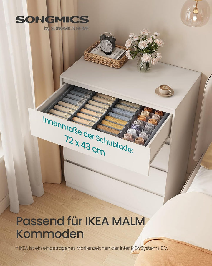 SONGMICS Unterwäsche-Organizer 4er Set, Schubladen-Organizer für IKEA HEMNES und MALM Kommoden, mit