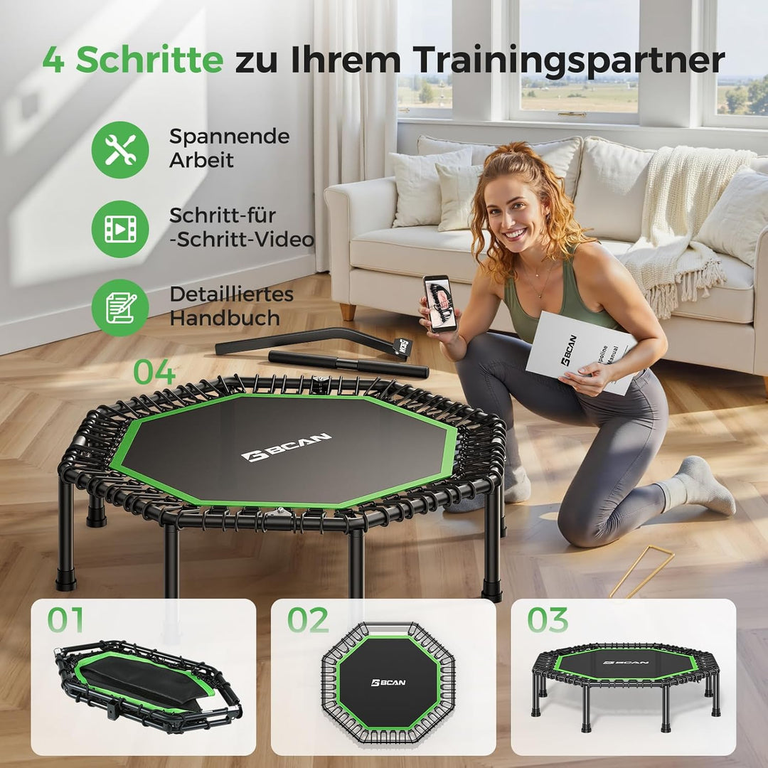 BCAN Fitness Trampolin Indoor Ø 122/133 cm, Trampolin Erwachsene bis 250 kg, Bodentrampolin mit vers